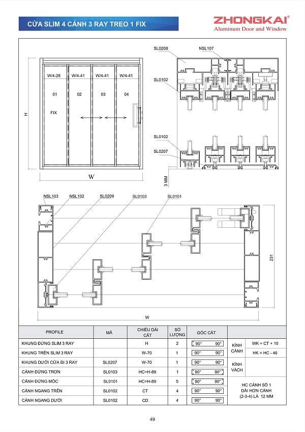 Mặt Cắt Nhôm Slim Zhongkai
