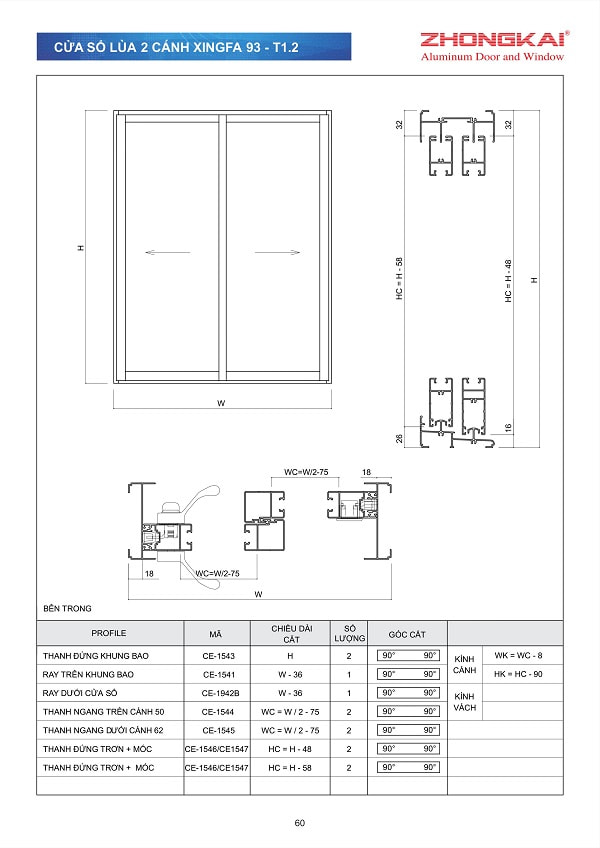 Catalogue Mặt Cắt Nhôm Xingfa 1.2 Của Zhongkai