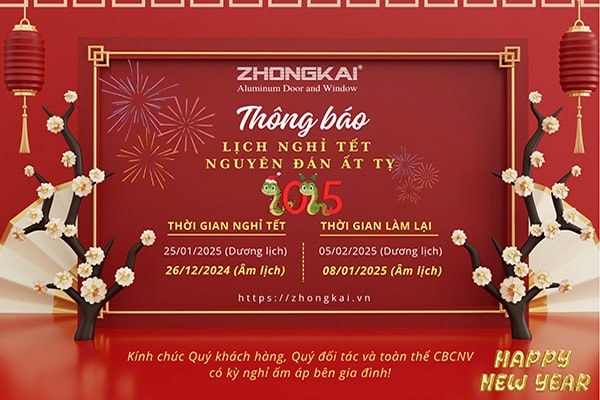 ZHONGKAI VIỆT NAM THÔNG BÁO LỊCH NGHỈ TẾT NGUYÊN ĐÁN ẤT TỴ 2025